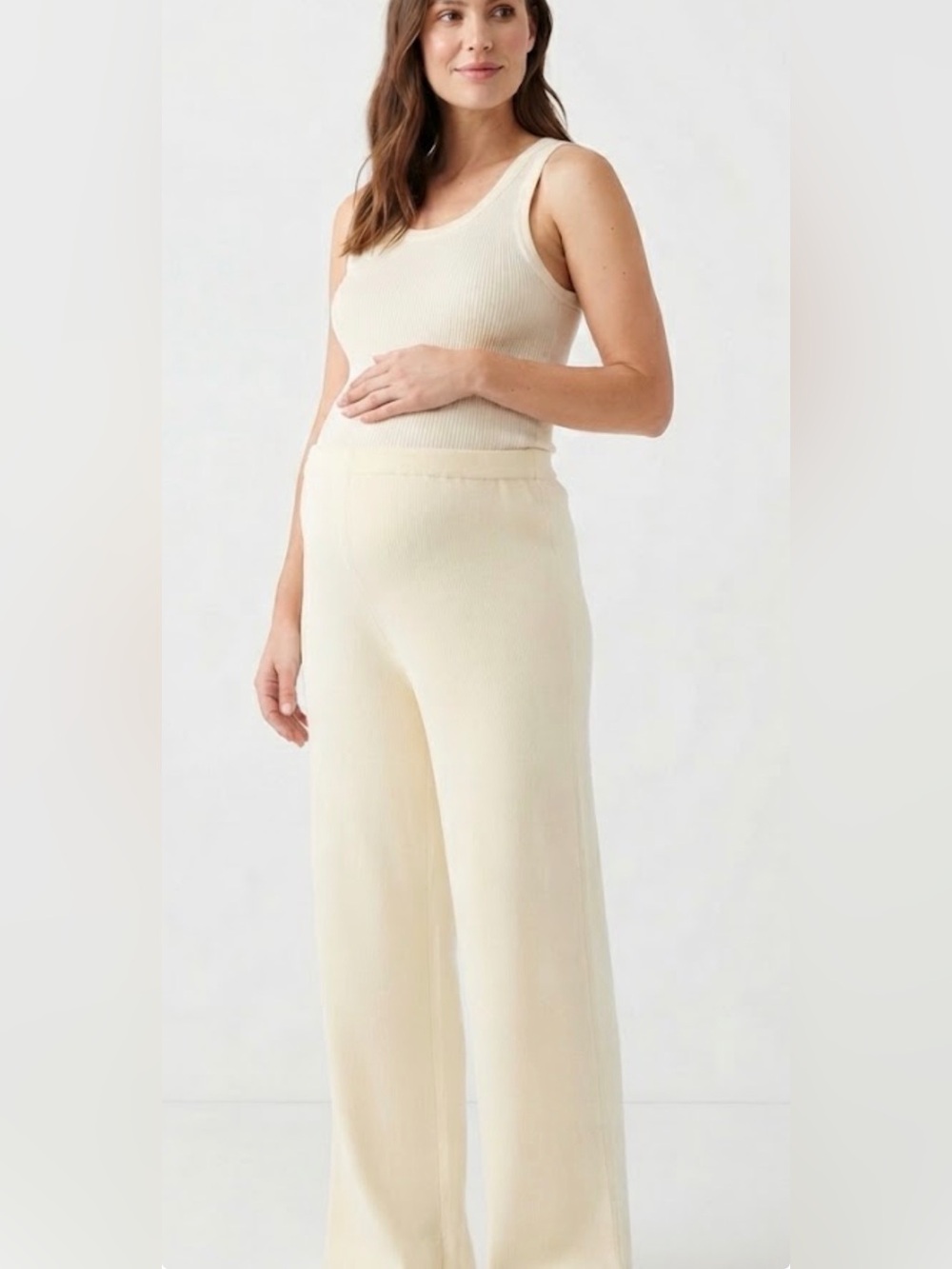 Légoe Heritage Cream Ribbed Knit Wide Leg Pants Loungewear L/H